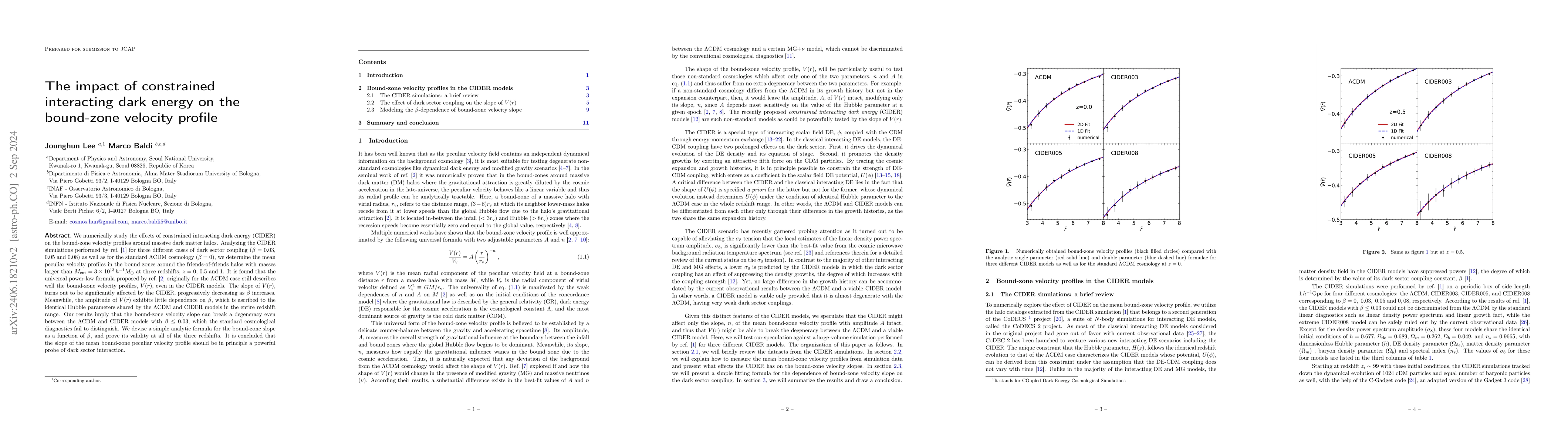 Thumbnail for The impact of constrained interacting dark energy on the bound-zone
  velocity profile