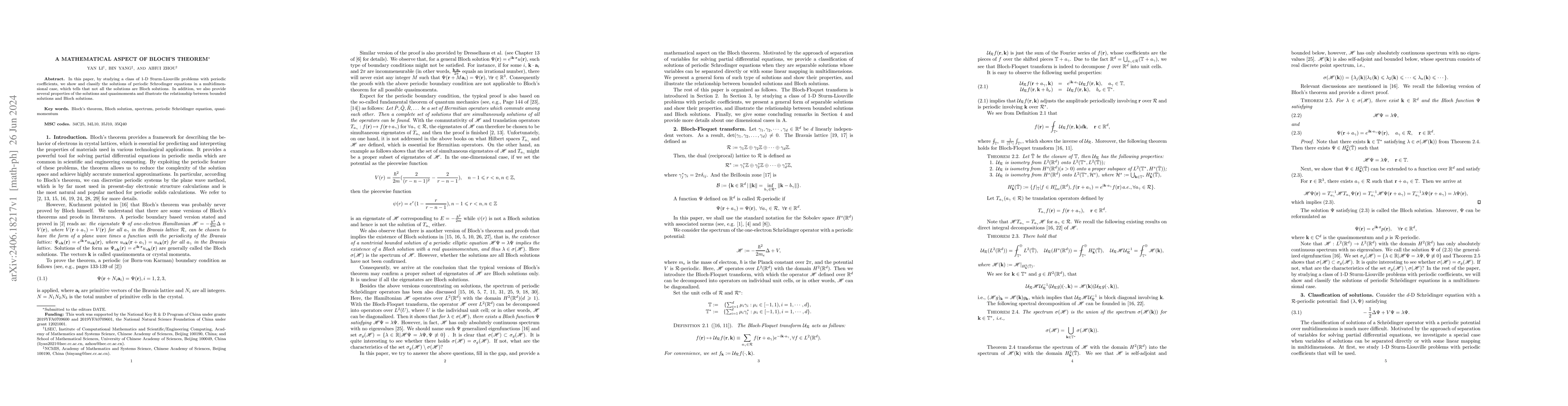 Thumbnail for A Mathematical Aspect of Bloch's Theorem