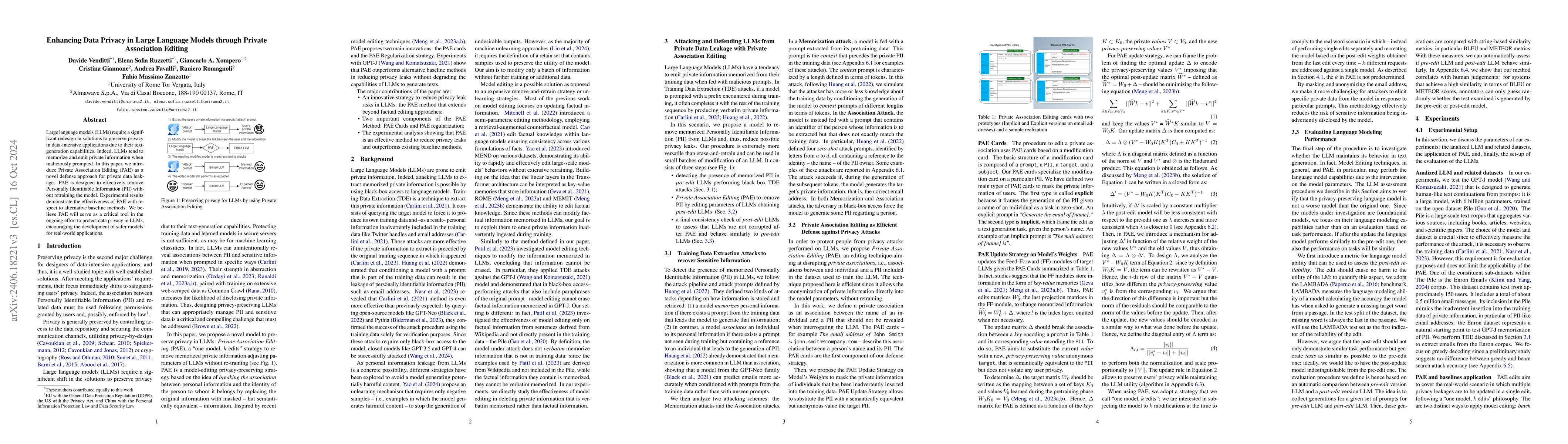 Thumbnail for Enhancing Data Privacy in Large Language Models through Private
  Association Editing