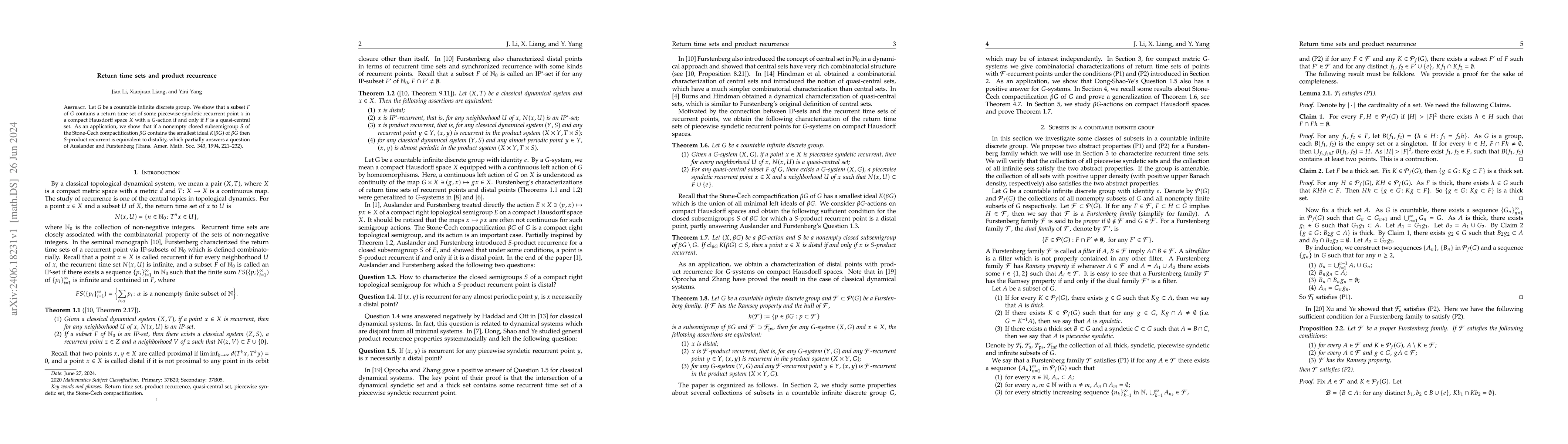 Thumbnail for Return time sets and product recurrence