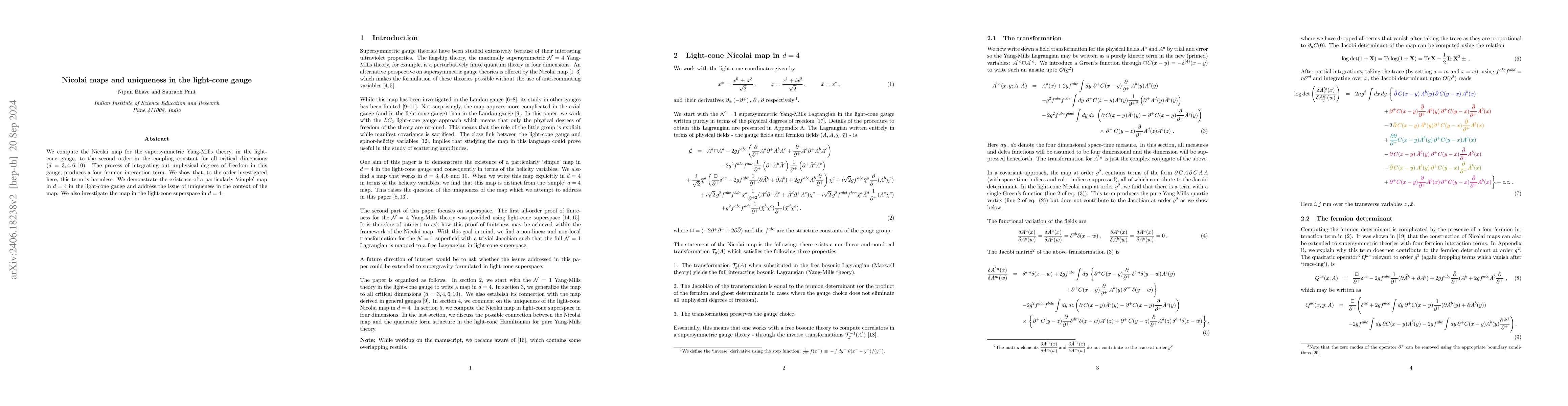 Thumbnail for Nicolai maps and uniqueness in the light-cone gauge