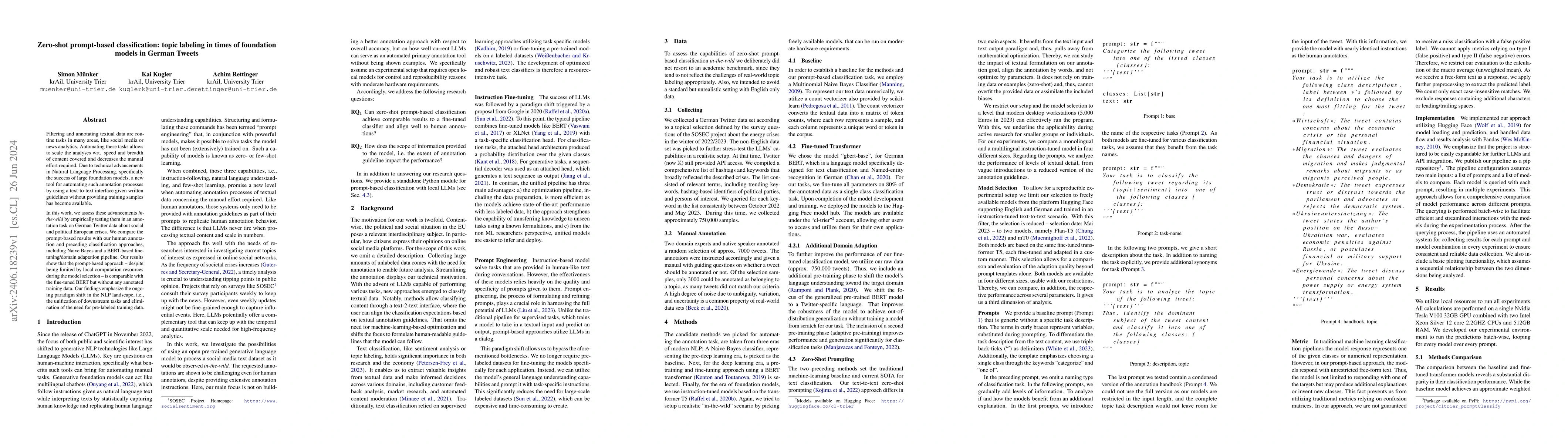 Thumbnail for Zero-shot prompt-based classification: topic labeling in times of
  foundation models in German Tweets