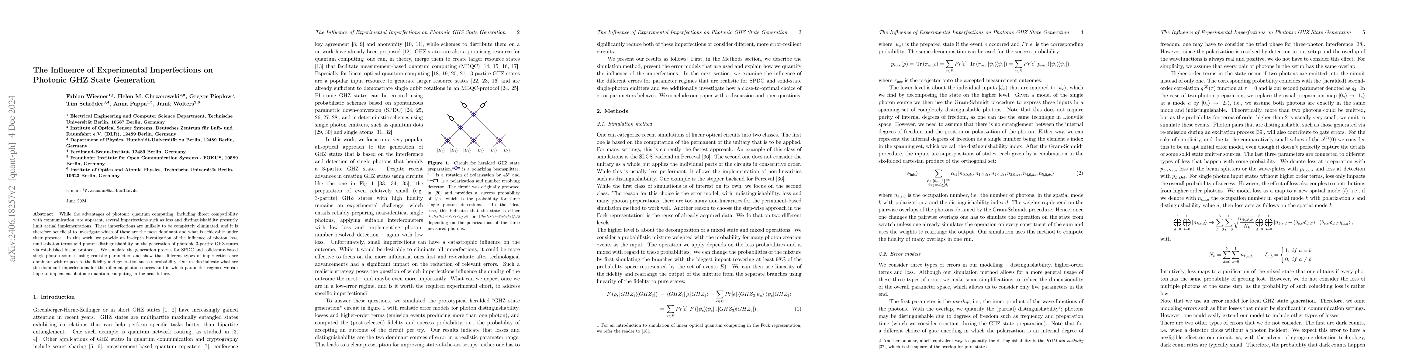 Thumbnail for The Influence of Experimental Imperfections on Photonic GHZ State
  Generation