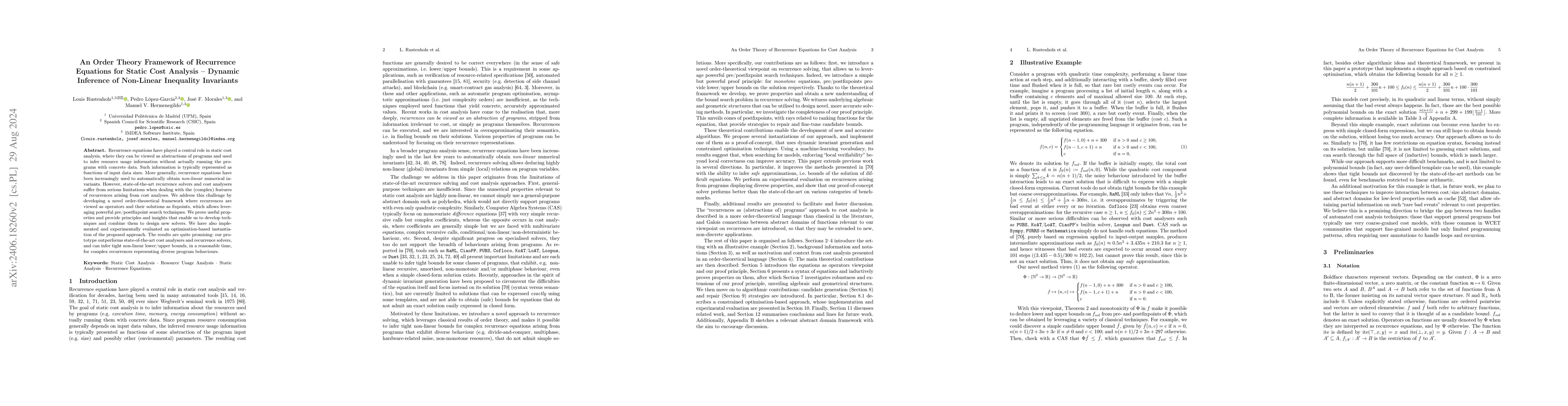 Thumbnail for An Order Theory Framework of Recurrence Equations for Static Cost
  Analysis $-$ Dynamic Inference of Non-Linear Inequality Invariants