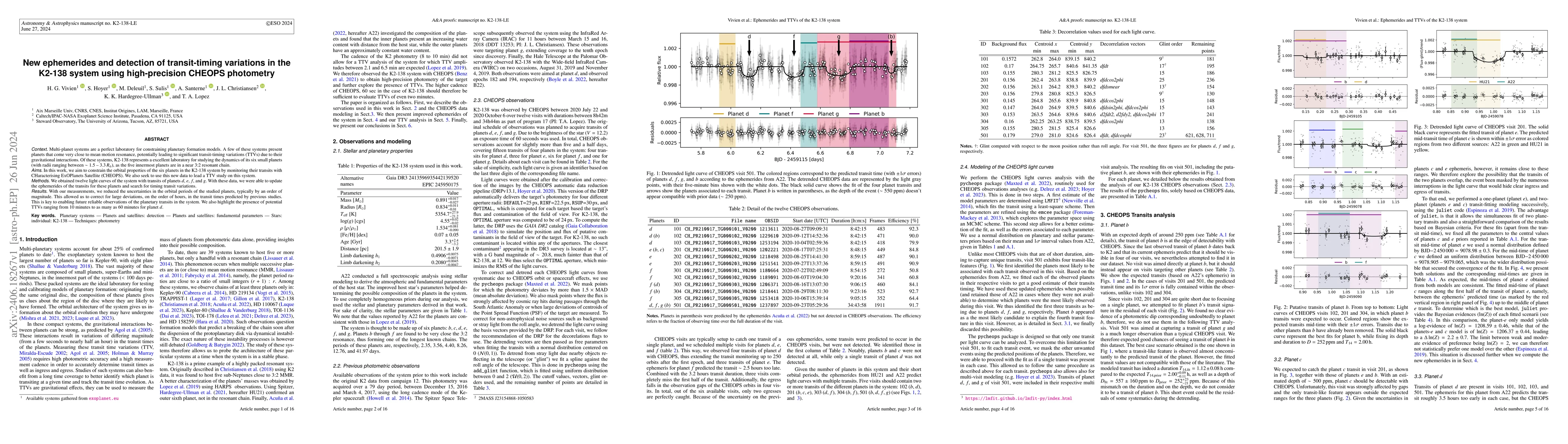 Thumbnail for New ephemerides and detection of transit-timing variations in the K2-138
  system using high-precision CHEOPS photometry