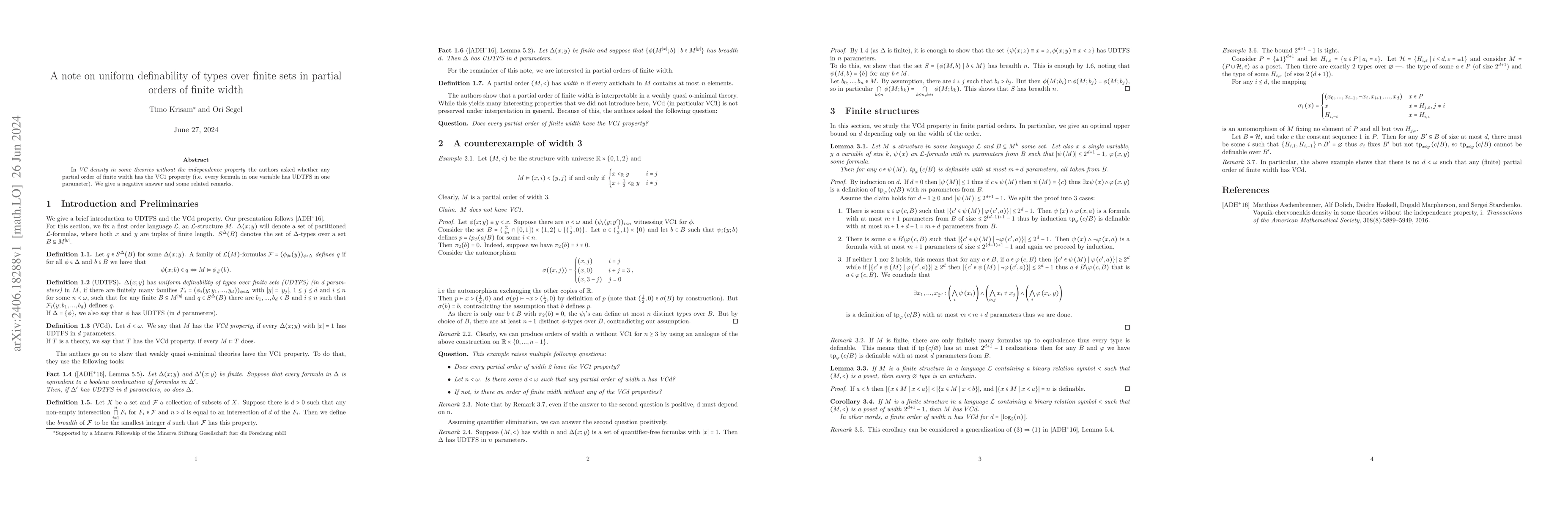 Thumbnail for A note on uniform definability of types over finite sets in partial
  orders of finite width