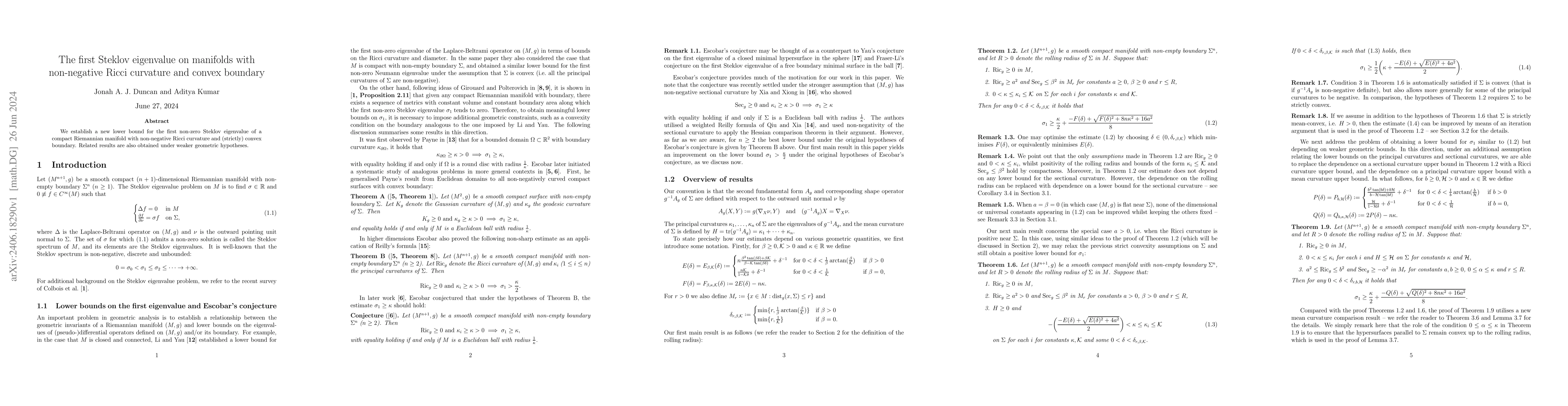 Thumbnail for The first Steklov eigenvalue on manifolds with nonnegative Ricci
  curvature and convex boundary