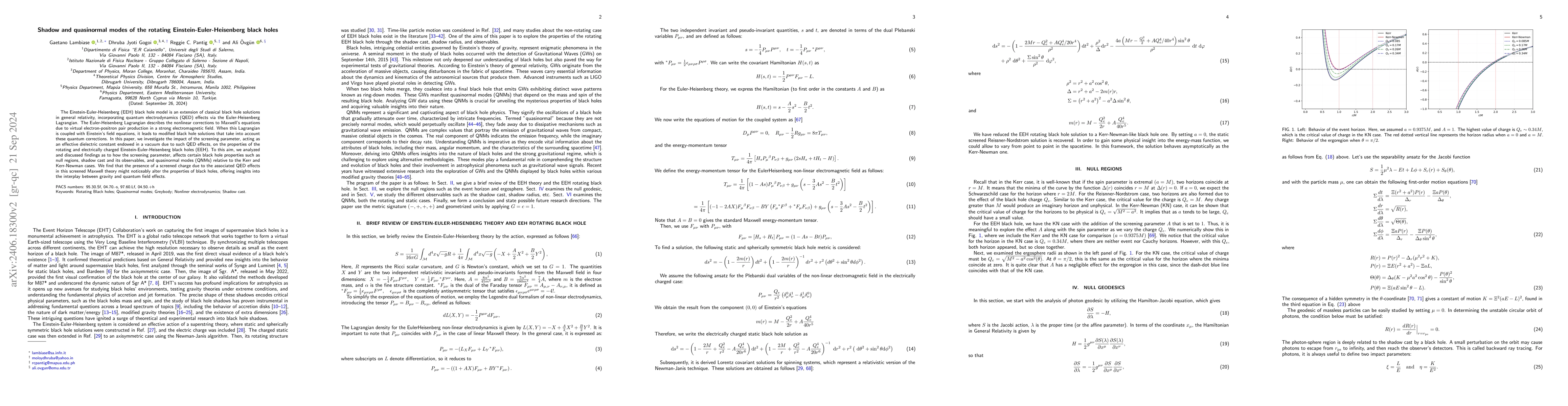 Thumbnail for Shadow and quasinormal modes of the rotating Einstein-Euler-Heisenberg
  black holes