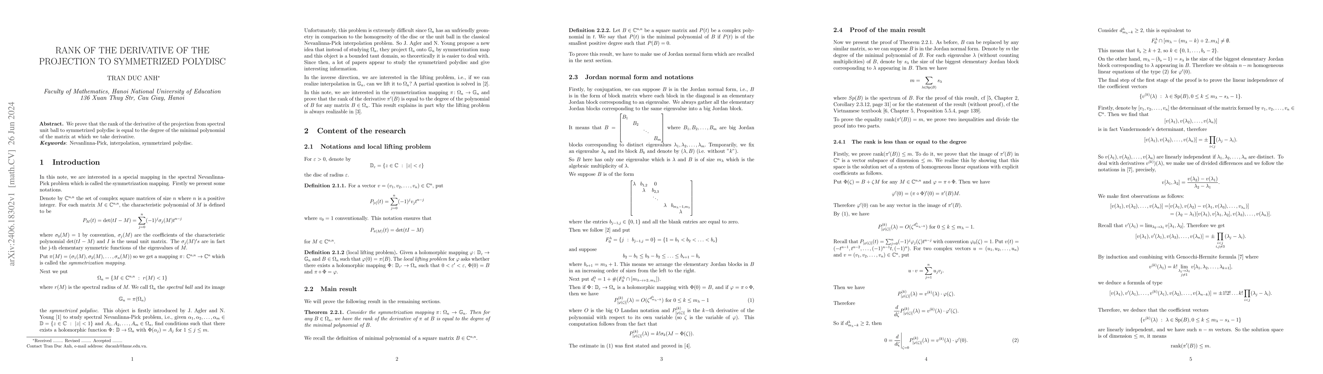 Thumbnail for Rank of the derivative of the projection to symmetrized polydisc