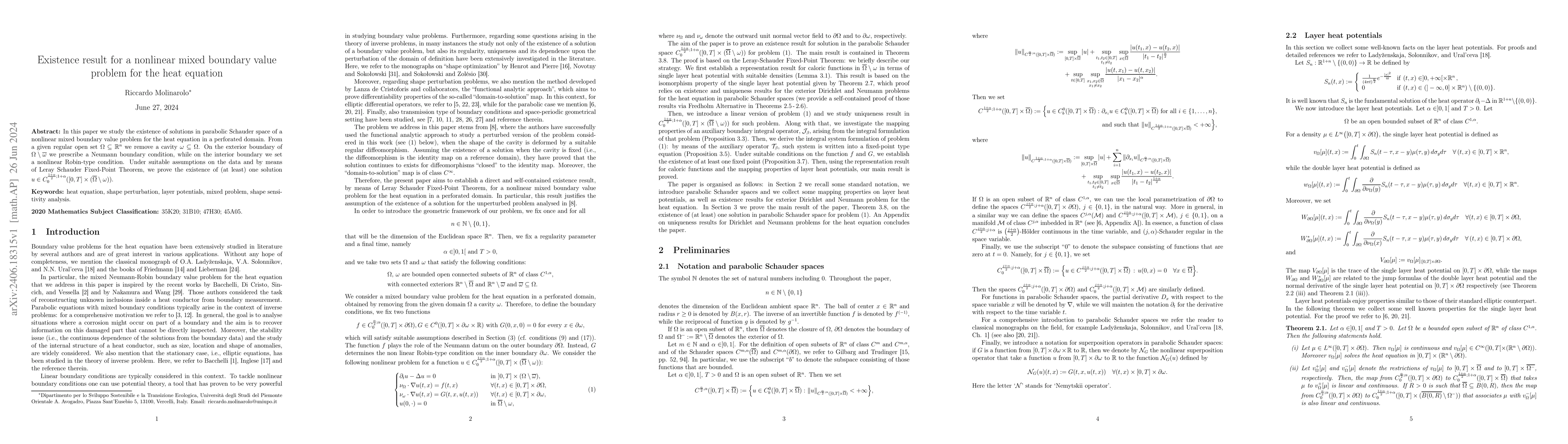 Thumbnail for Existence result for a nonlinear mixed boundary value problem for the
  heat equation