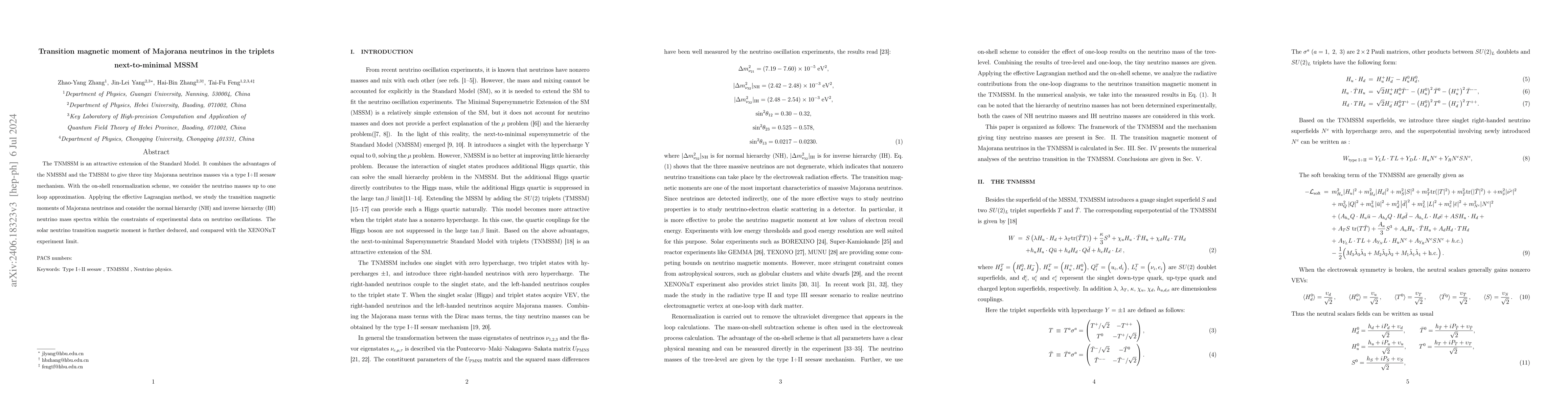 Thumbnail for Transition magnetic moment of Majorana neutrinos in the triplets
  next-to-minimal MSSM