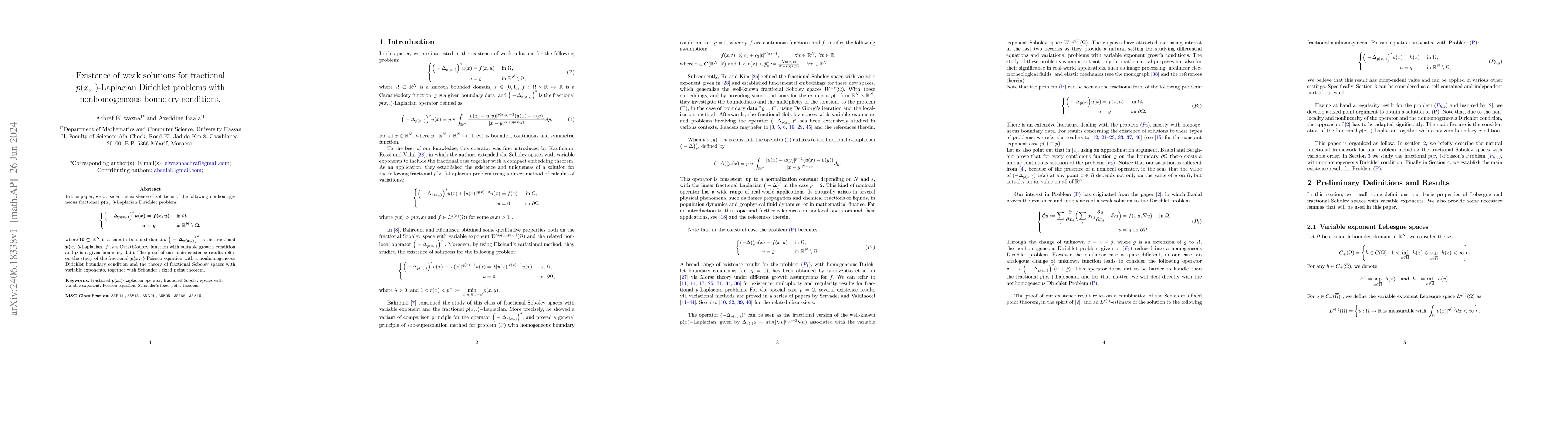 Thumbnail for Existence of weak solutions for fractional $p(x, .)$-Laplacian Dirichlet
  problems with nonhomogeneous boundary conditions