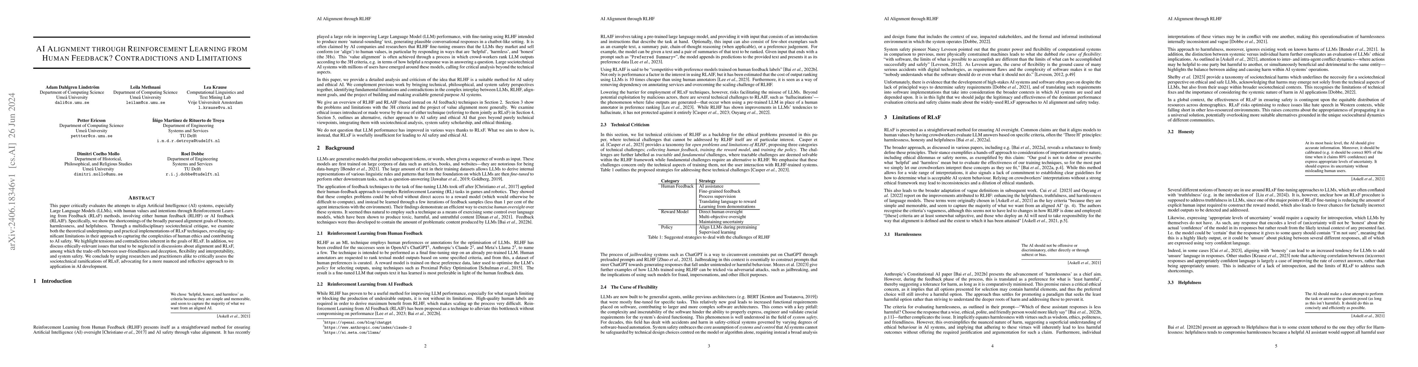 Thumbnail for AI Alignment through Reinforcement Learning from Human Feedback?
  Contradictions and Limitations