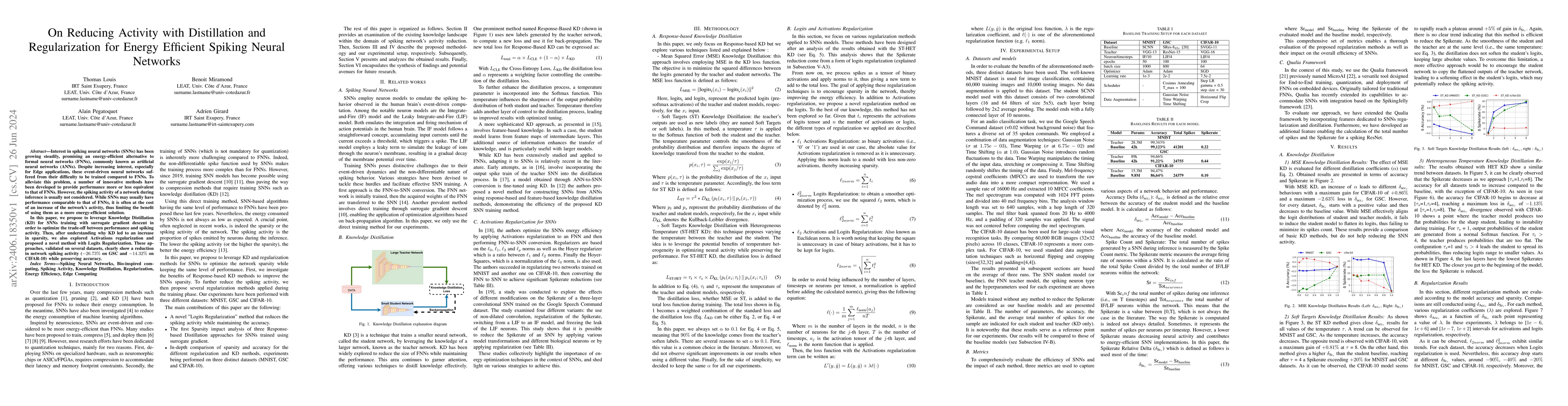 Thumbnail for On Reducing Activity with Distillation and Regularization for Energy
  Efficient Spiking Neural Networks