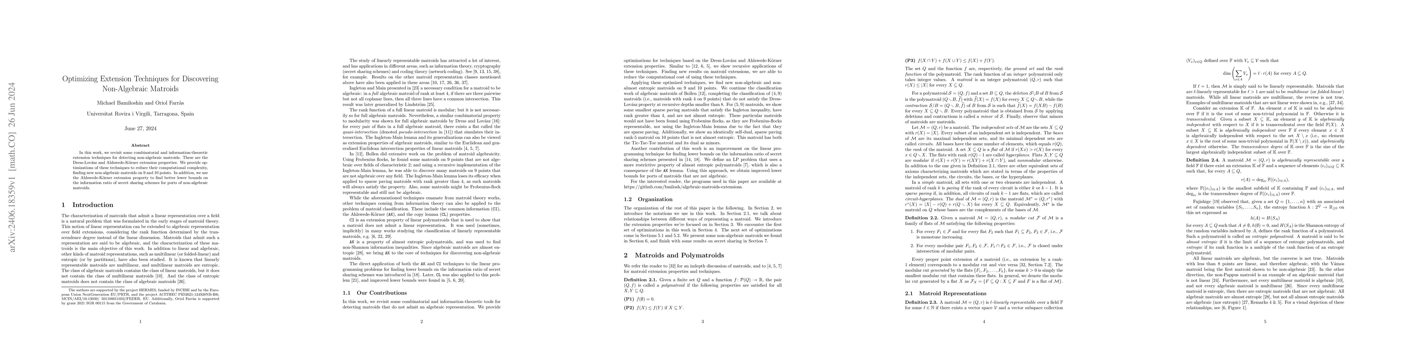 Thumbnail for Optimizing Extension Techniques for Discovering Non-Algebraic Matroids