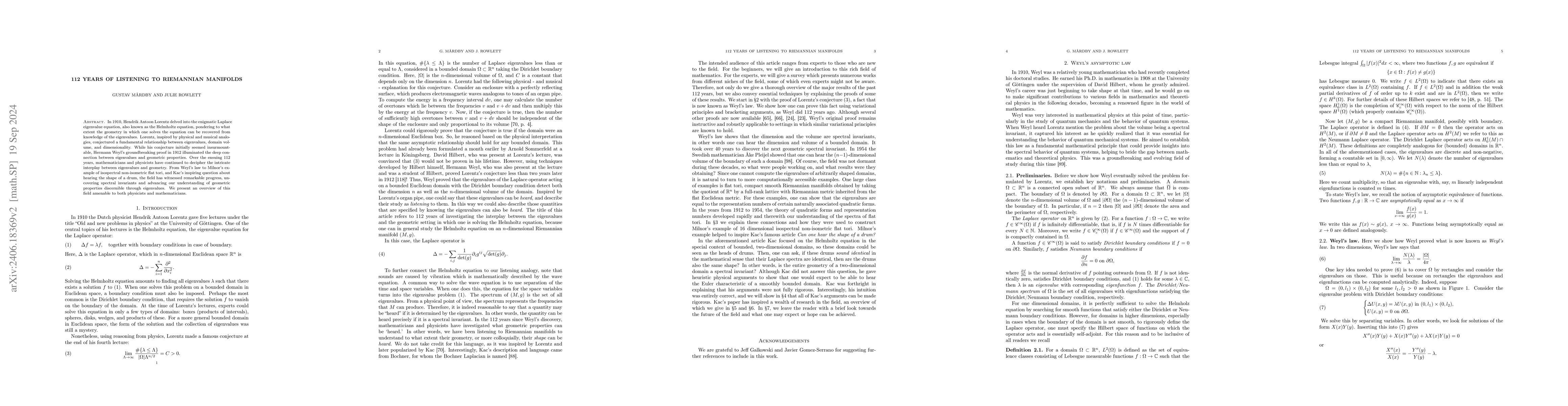 Thumbnail for 112 years of listening to Riemannian manifolds