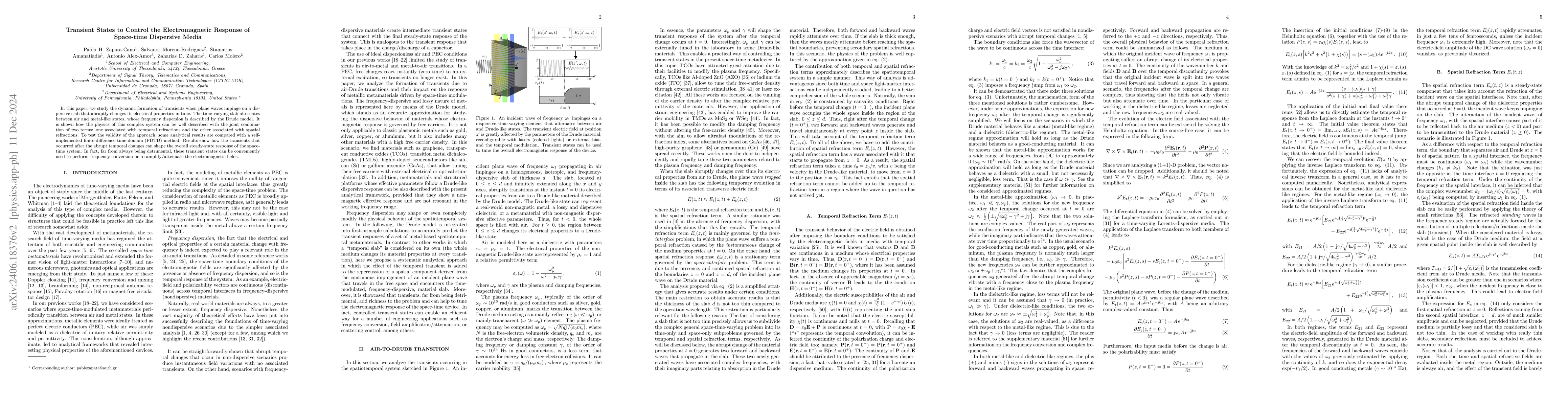Thumbnail for Transient States to Control the Electromagnetic Response of Space-time
  Dispersive Media