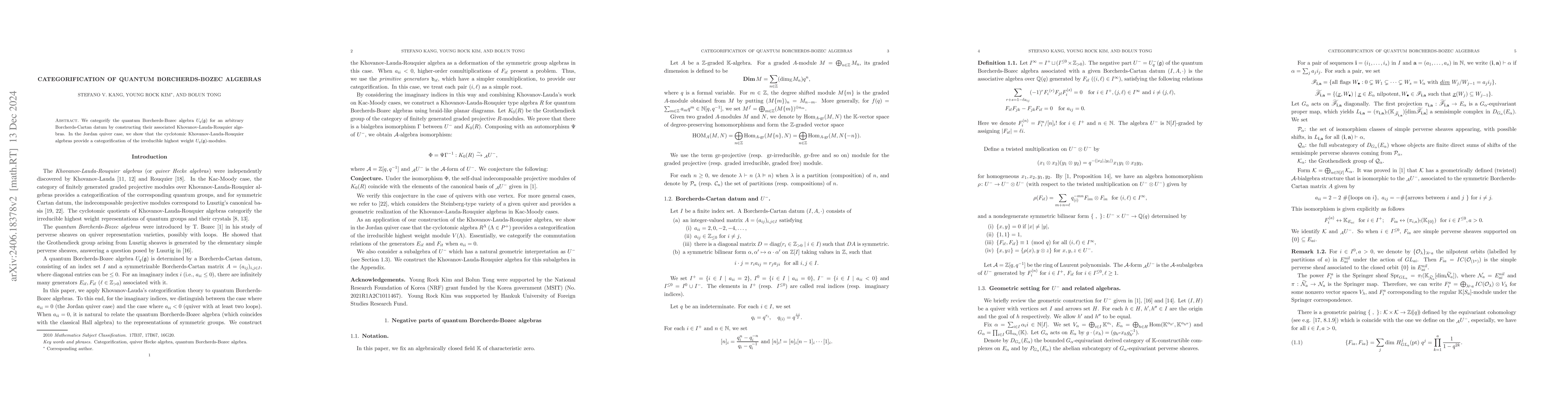 Thumbnail for Categorification of quantum Borcherds-Bozec algebras