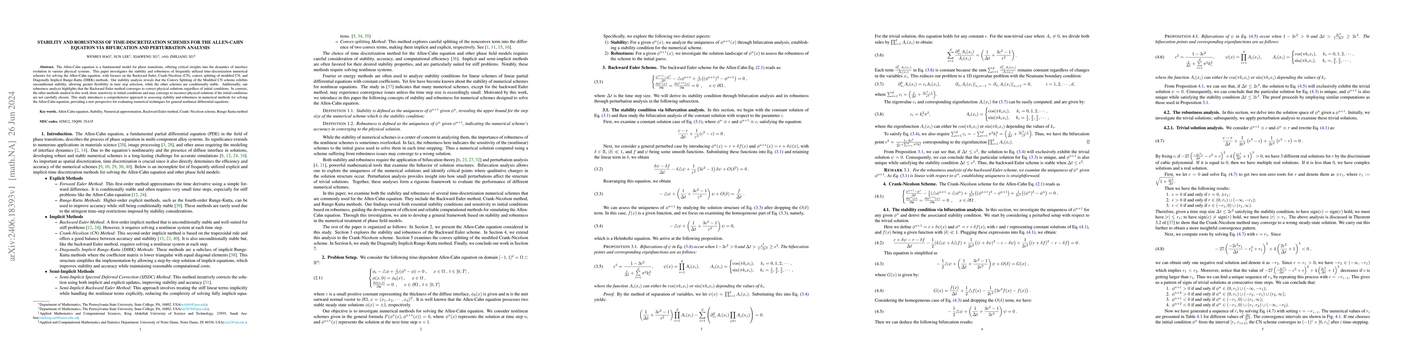 Thumbnail for Stability and Robustness of Time-discretization Schemes for the
  Allen-Cahn Equation via Bifurcation and Perturbation Analysis