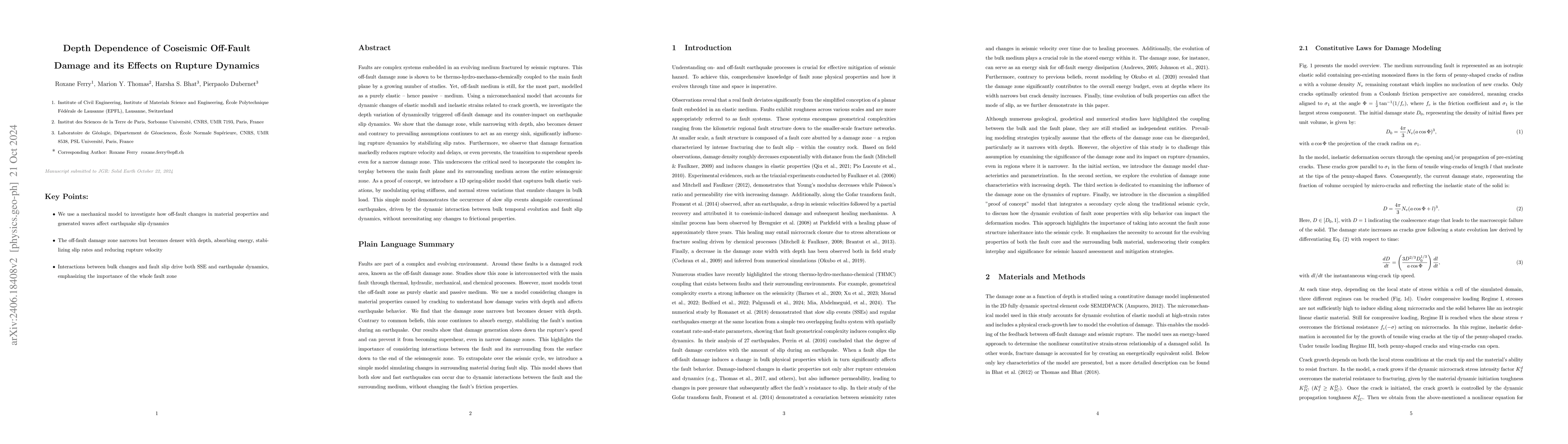 Thumbnail for Depth Dependence of Coseismic Off-Fault Damage and its Effects on
  Rupture Dynamics