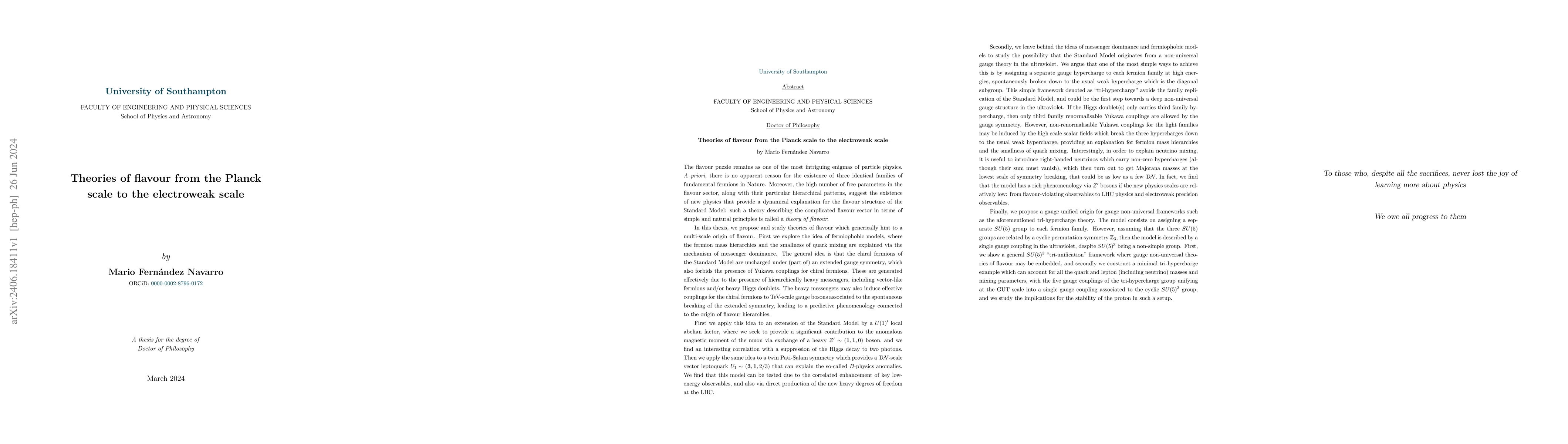 Thumbnail for Theories of flavour from the Planck scale to the electroweak scale