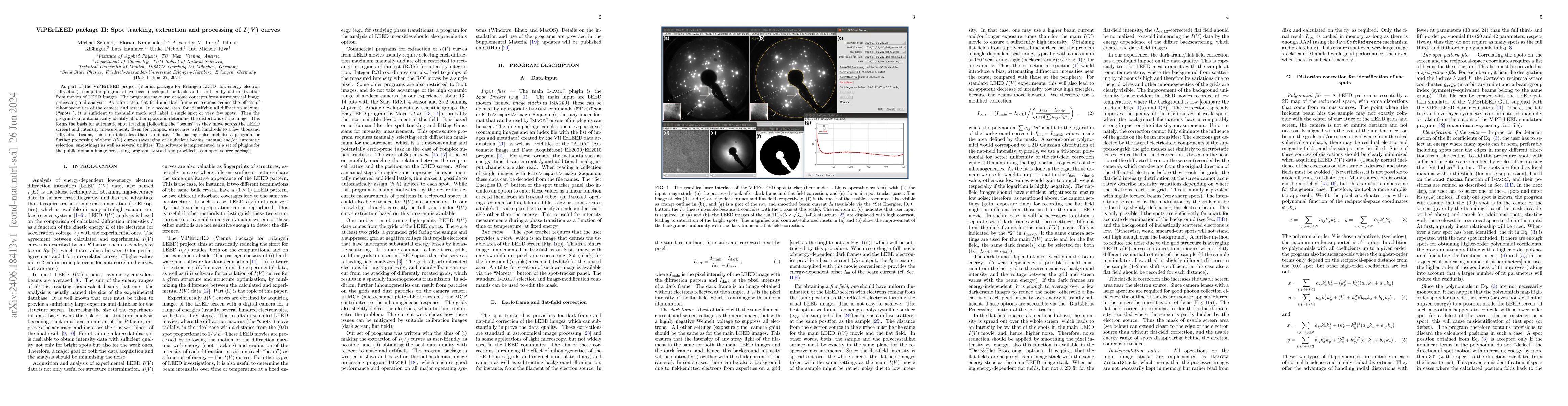 Thumbnail for ViPErLEED package II: Spot tracking, extraction and processing of I(V)
  curves