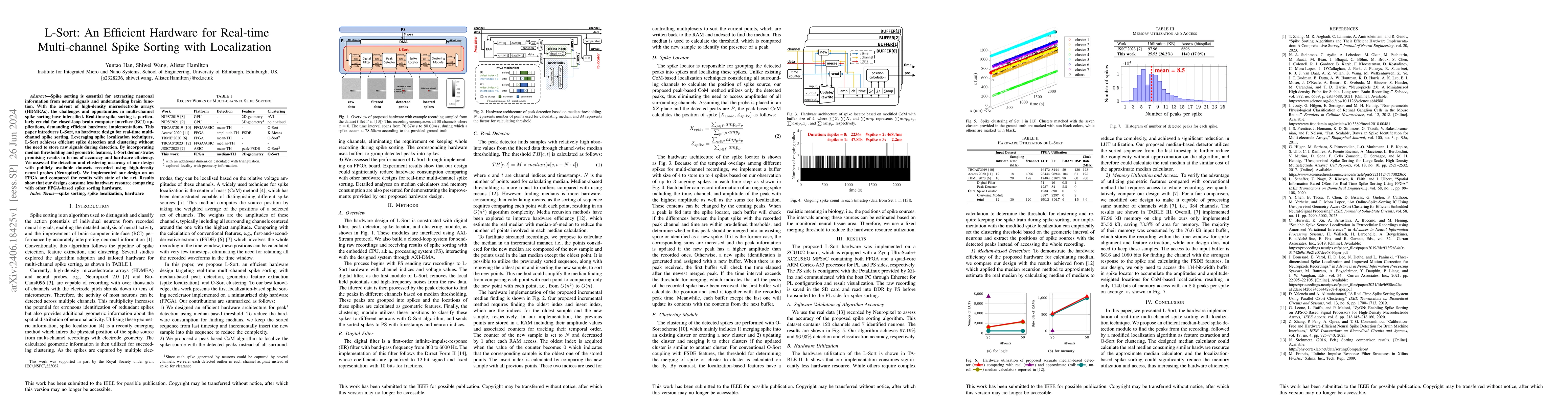 Thumbnail for L-Sort: An Efficient Hardware for Real-time Multi-channel Spike Sorting
  with Localization