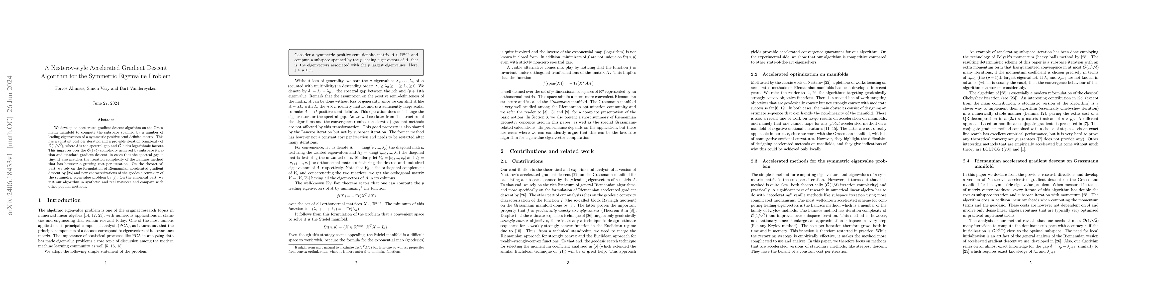 Thumbnail for A Nesterov-style Accelerated Gradient Descent Algorithm for the
  Symmetric Eigenvalue Problem