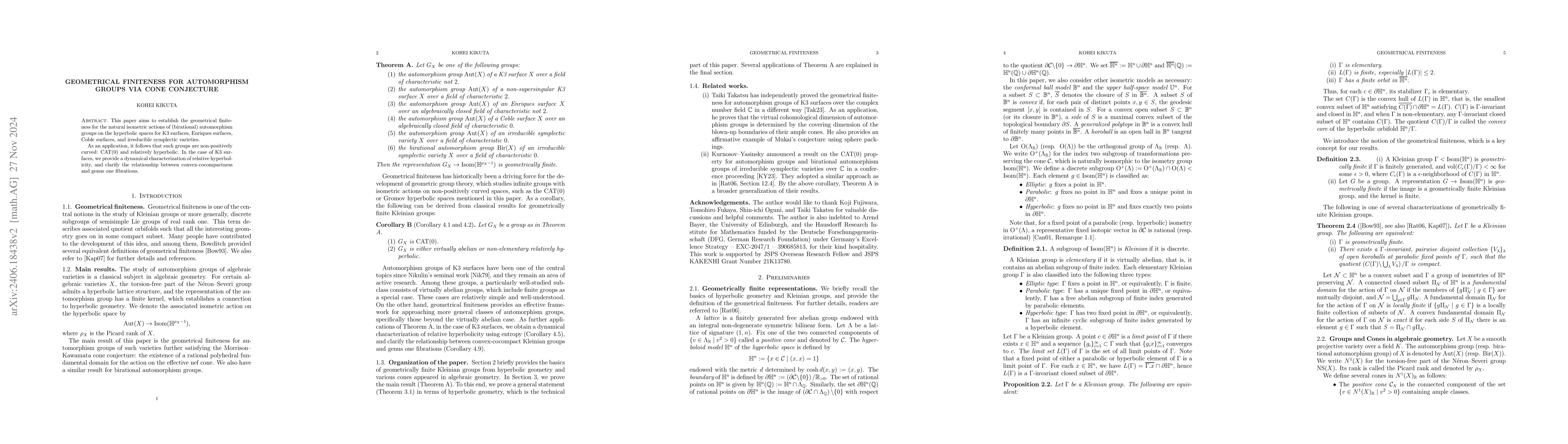 Thumbnail for Geometrical finiteness for automorphism groups via cone conjecture
