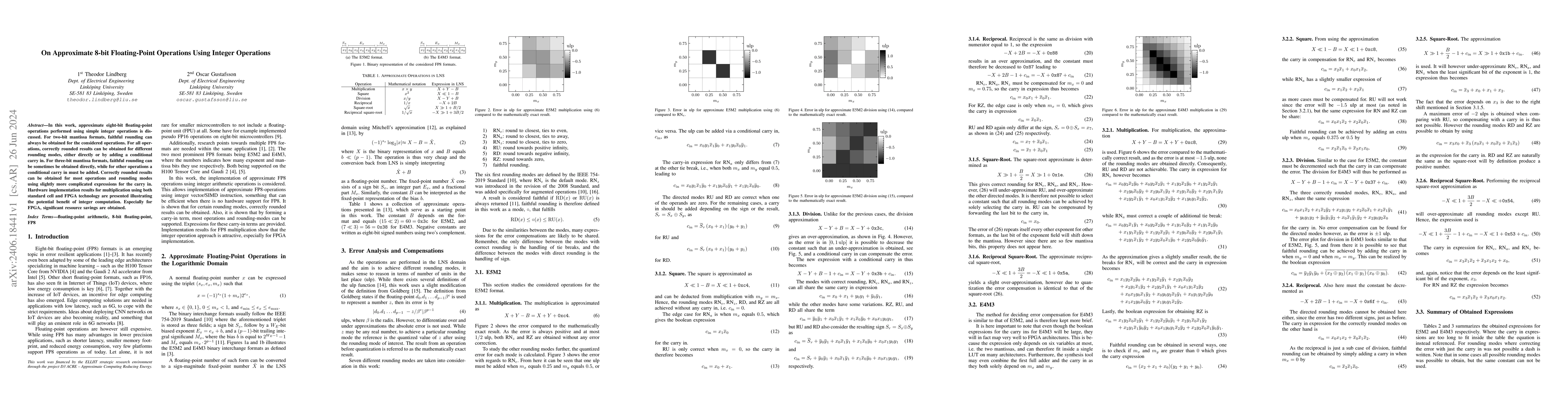 Thumbnail for On Approximate 8-bit Floating-Point Operations Using Integer Operations
