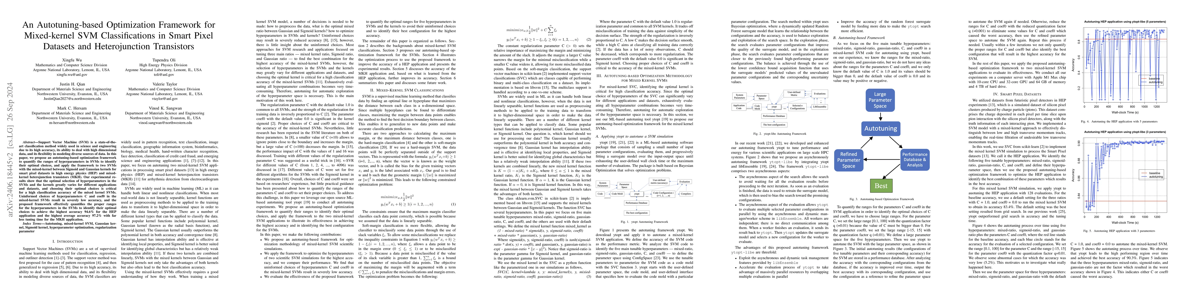 Thumbnail for An Autotuning-based Optimization Framework for Mixed-kernel SVM
  Classifications in Smart Pixel Datasets and Heterojunction Transistors