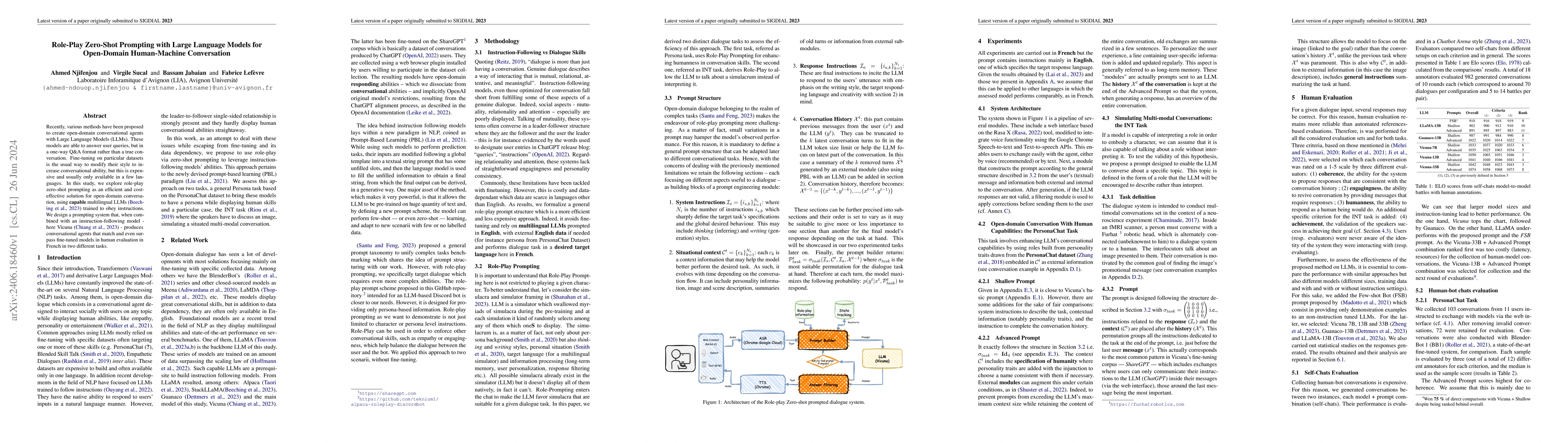 Thumbnail for Role-Play Zero-Shot Prompting with Large Language Models for Open-Domain
  Human-Machine Conversation
