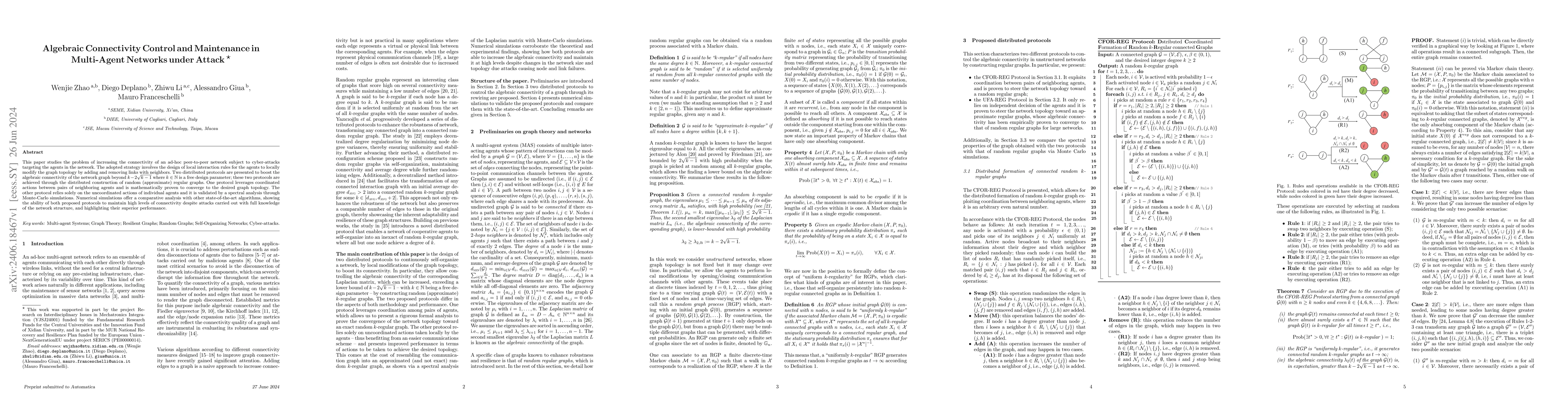Thumbnail for Algebraic Connectivity Control and Maintenance in Multi-Agent Networks
  under Attack