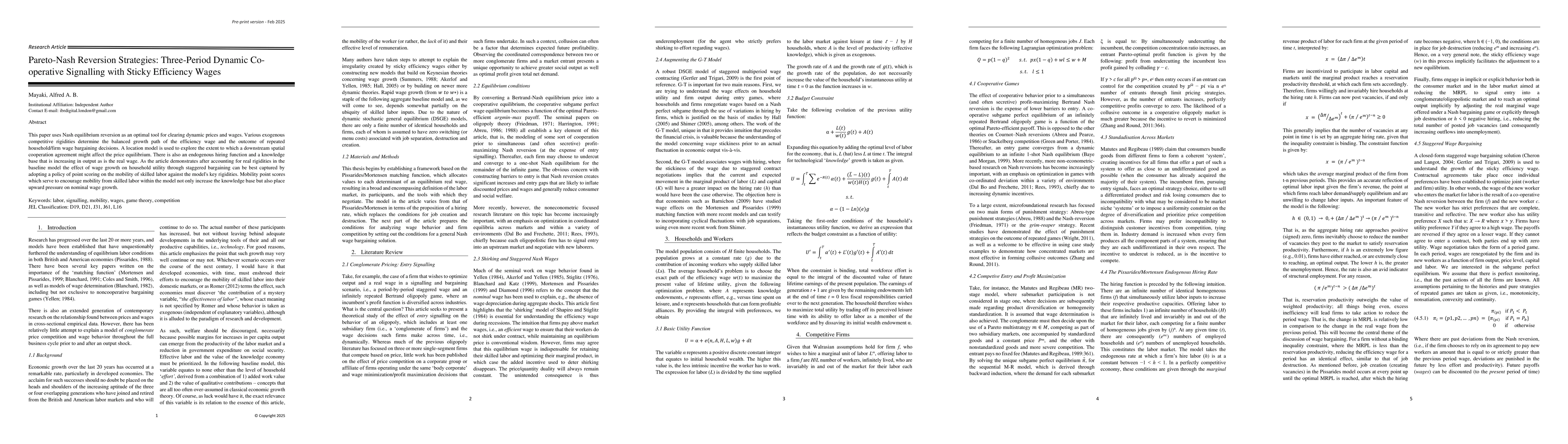 Thumbnail for Pareto-Nash Reversion Strategies: Three Period Dynamic Co-operative
  Signalling with Sticky Efficiency Wages