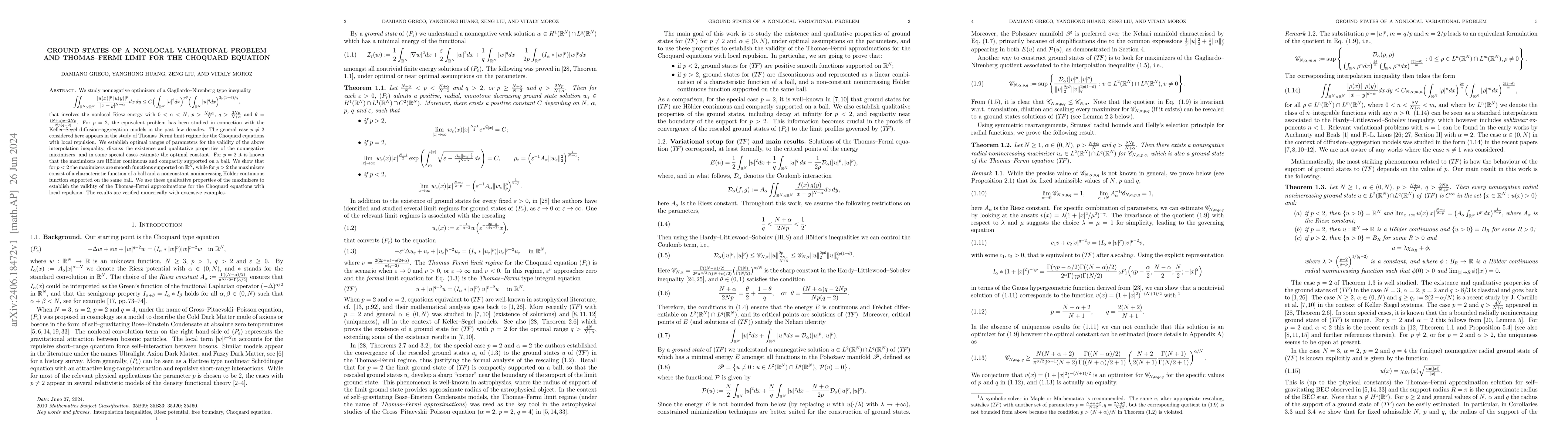 Thumbnail for Ground states of a nonlocal variational problem and Thomas-Fermi limit
  for the Choquard equation