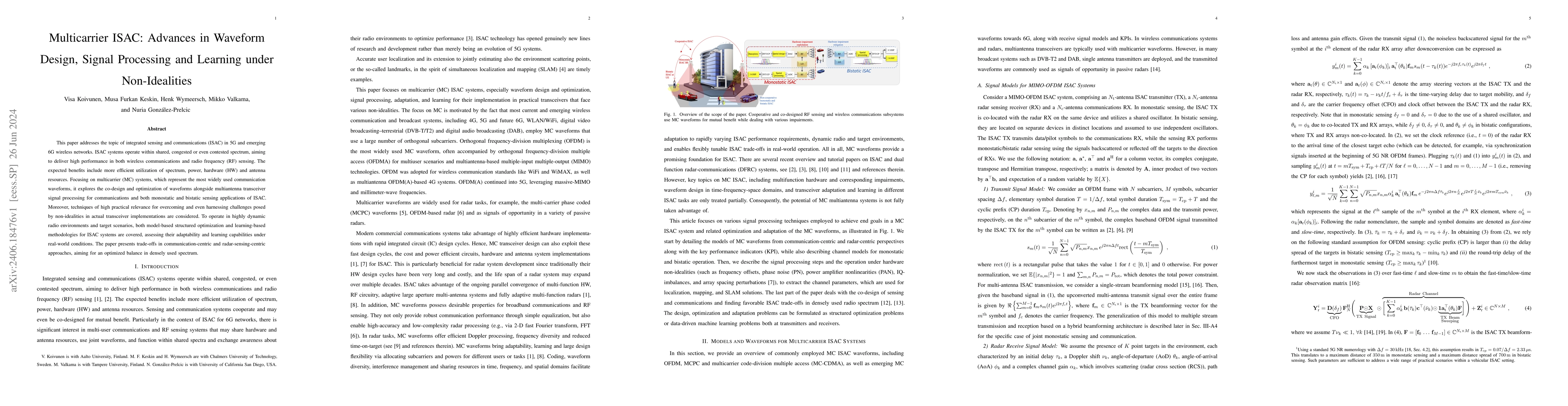 Thumbnail for Multicarrier ISAC: Advances in Waveform Design, Signal Processing and
  Learning under Non-Idealities