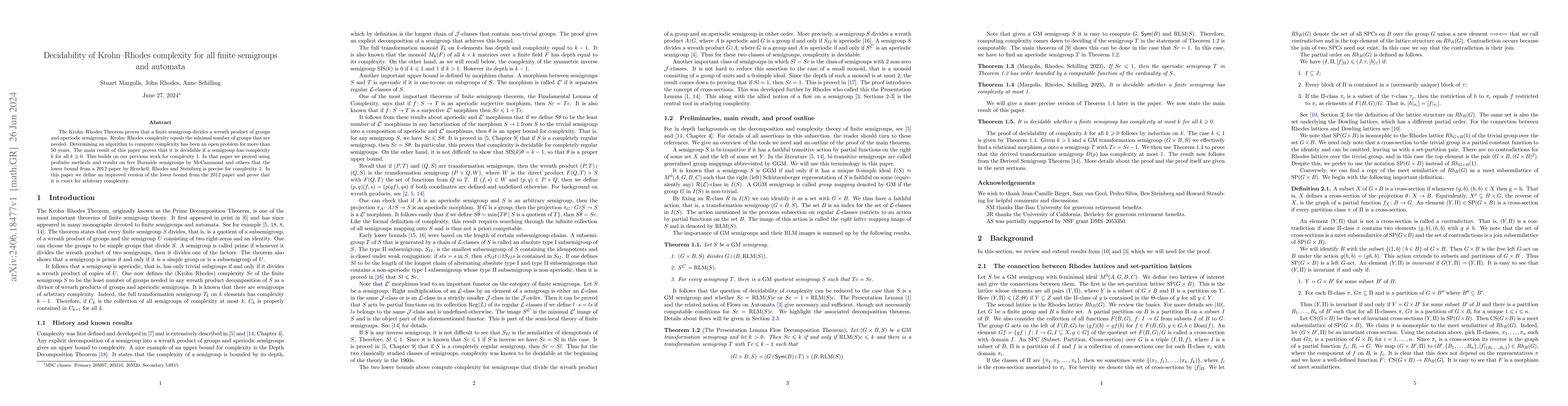 Thumbnail for Decidability of Krohn-Rhodes complexity for all finite semigroups and
  automata