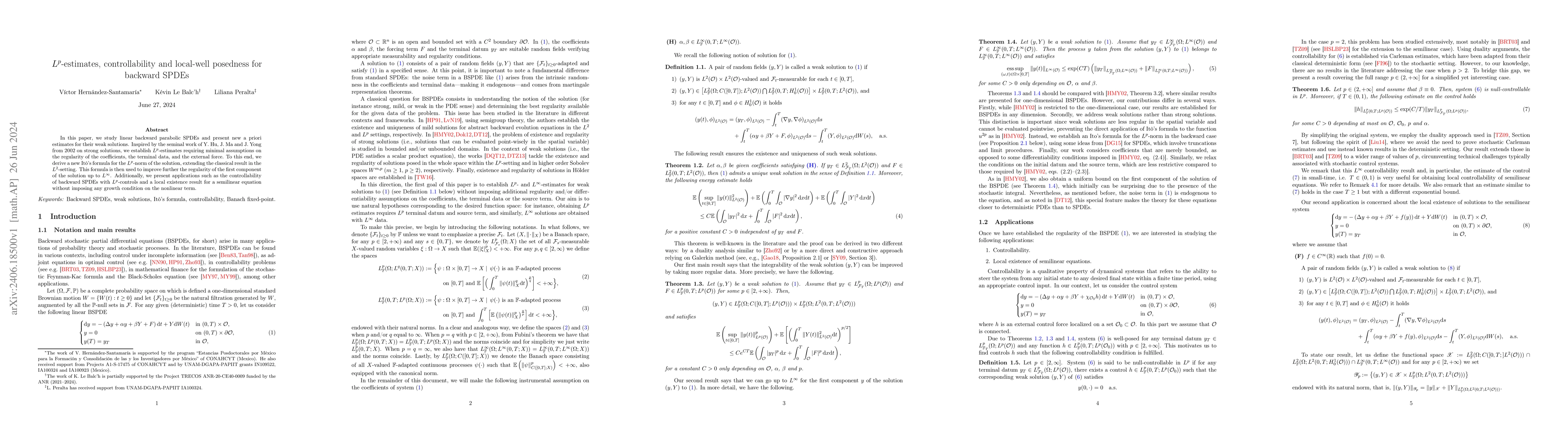 Thumbnail for $L^{p}$-estimates, controllability and local-well posedness for backward
  SPDEs