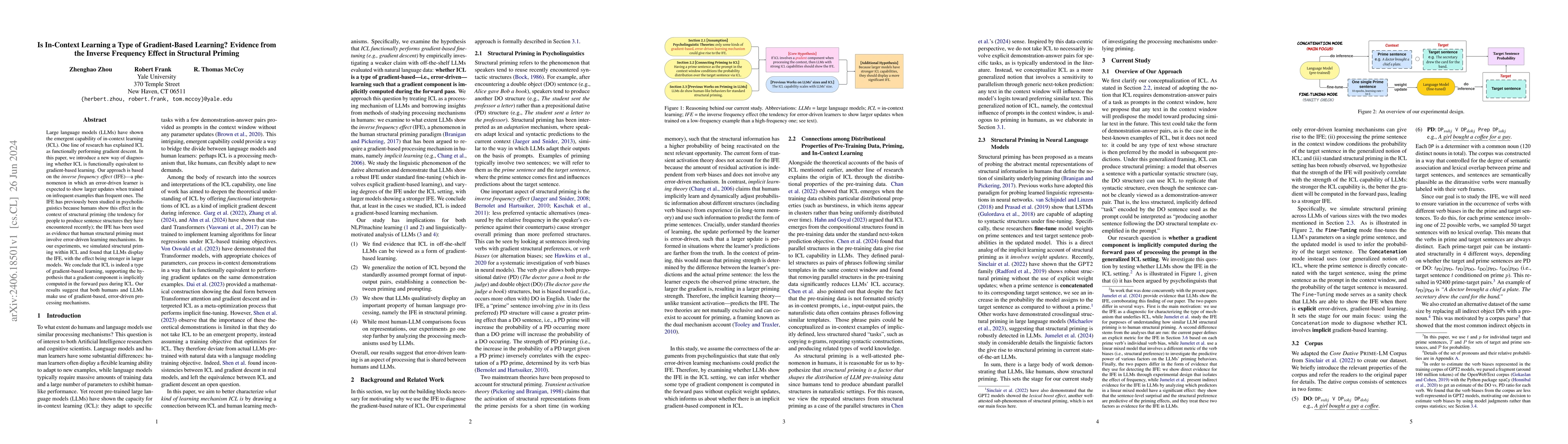 Thumbnail for Is In-Context Learning a Type of Gradient-Based Learning? Evidence from
  the Inverse Frequency Effect in Structural Priming