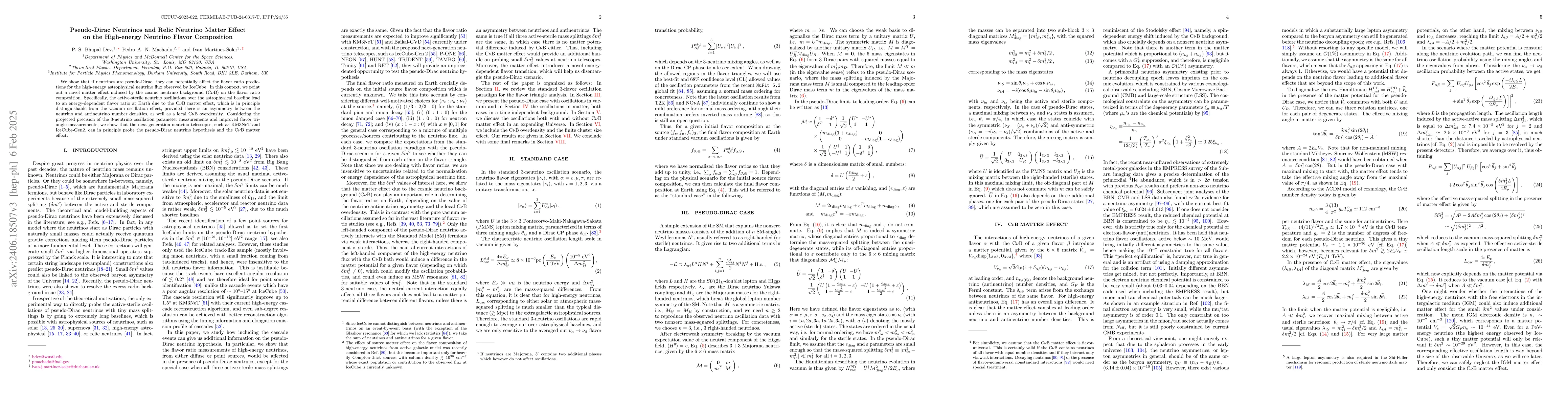 Thumbnail for Pseudo-Dirac Neutrinos and Relic Neutrino Matter Effect on the
  High-energy Neutrino Flavor Composition