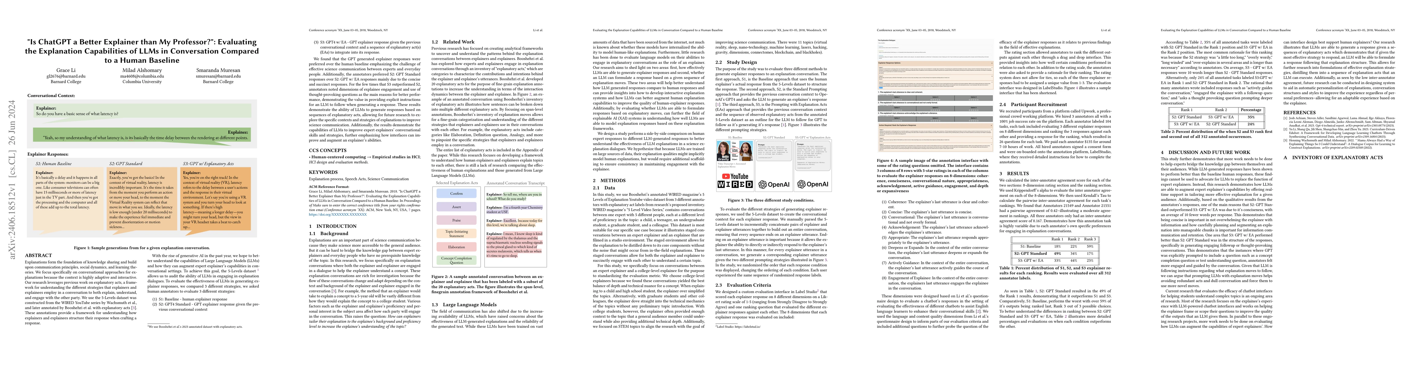 Thumbnail for "Is ChatGPT a Better Explainer than My Professor?": Evaluating the
  Explanation Capabilities of LLMs in Conversation Compared to a Human Baseline