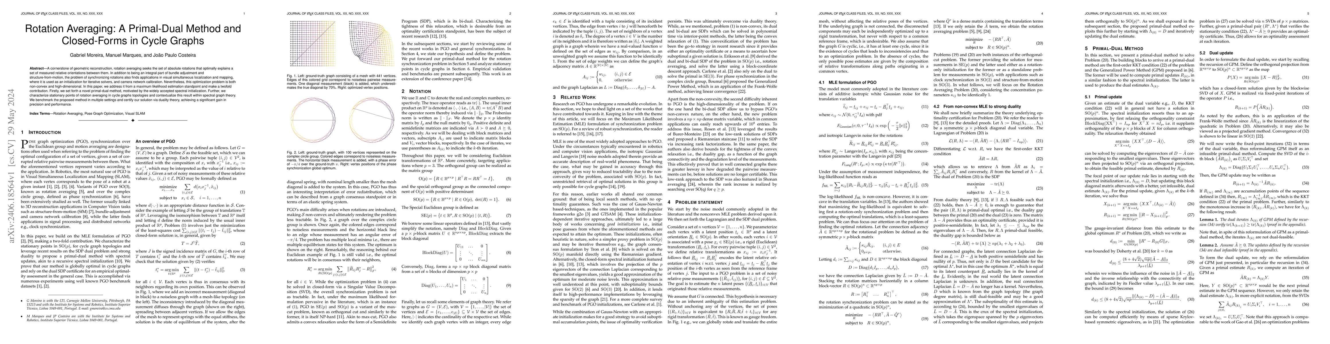 Thumbnail for Rotation Averaging: A Primal-Dual Method and Closed-Forms in Cycle
  Graphs