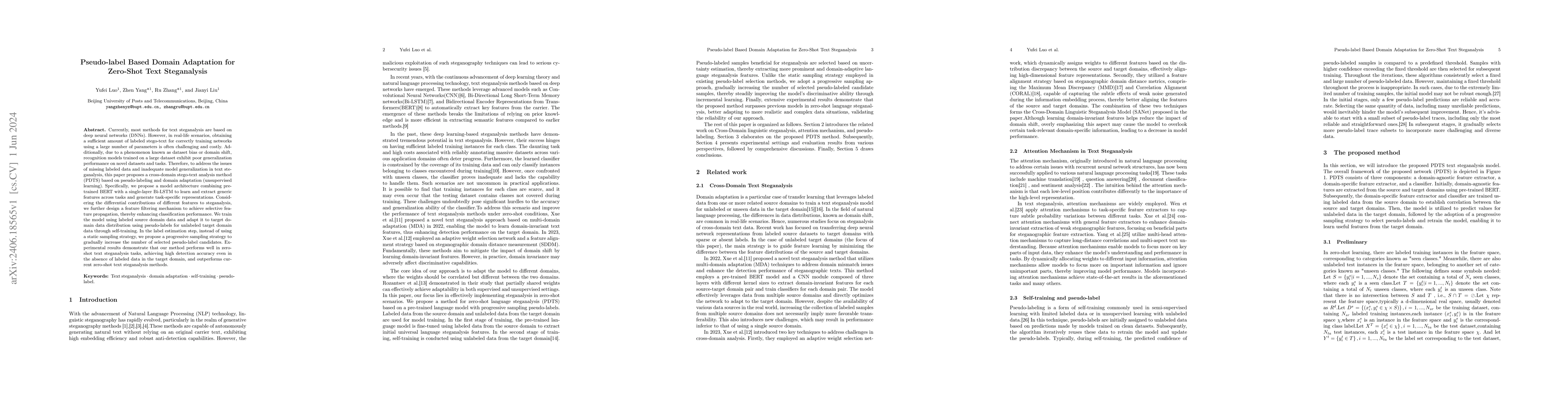 Thumbnail for Pseudo-label Based Domain Adaptation for Zero-Shot Text Steganalysis