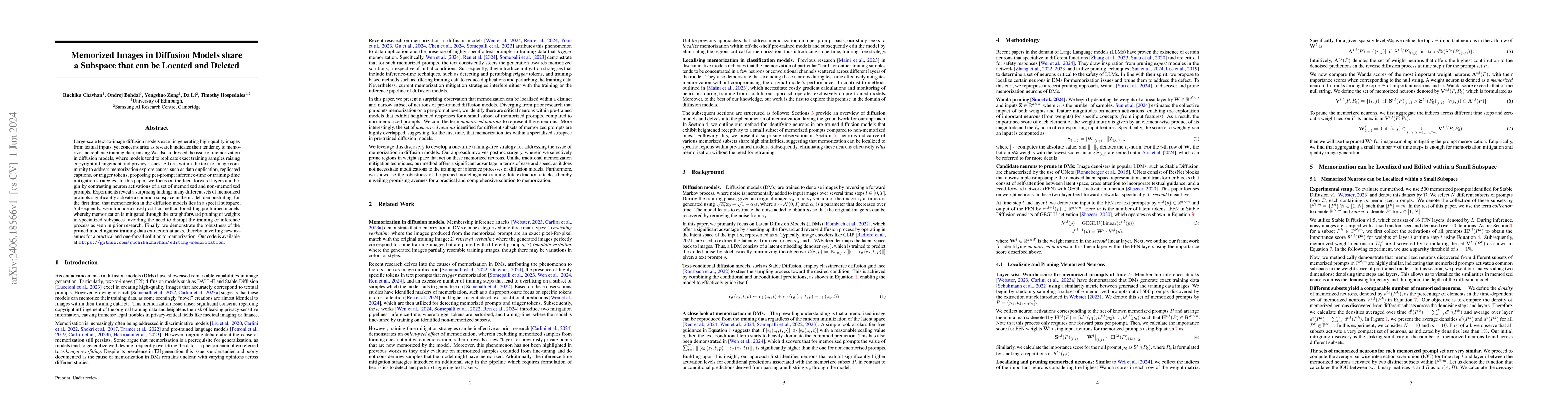 Thumbnail for Memorized Images in Diffusion Models share a Subspace that can be
  Located and Deleted