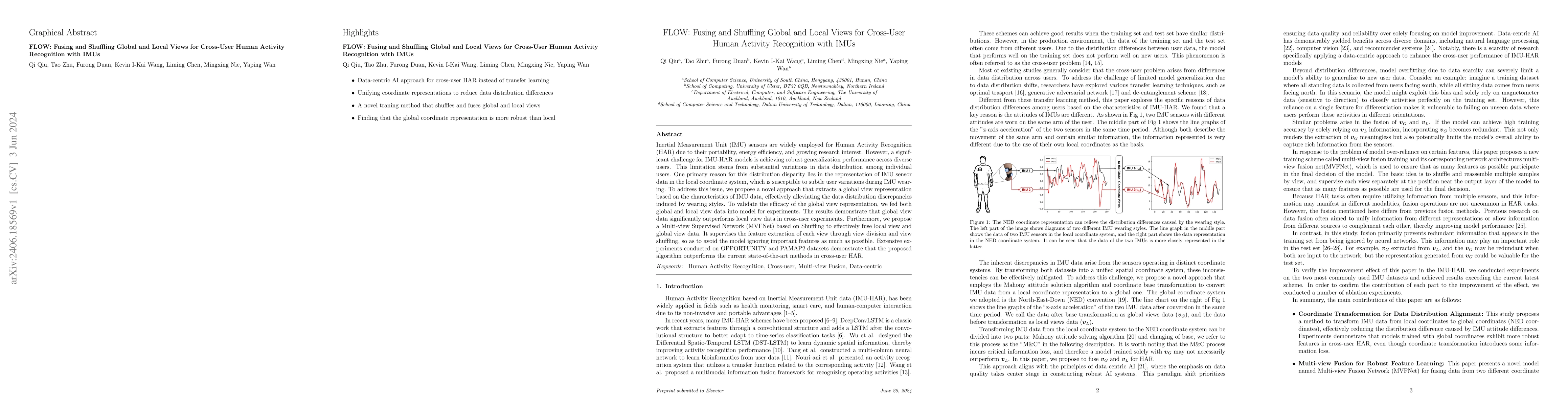 Thumbnail for FLOW: Fusing and Shuffling Global and Local Views for Cross-User Human
  Activity Recognition with IMUs
