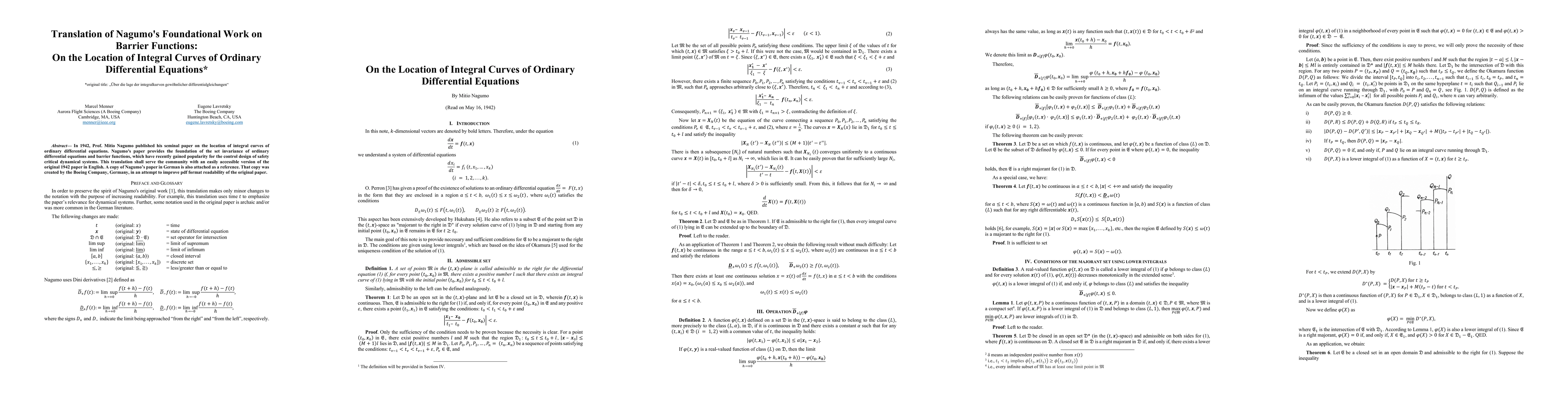 Thumbnail for Translation of Nagumo's Foundational Work on Barrier Functions: On the
  Location of Integral Curves of Ordinary Differential Equations