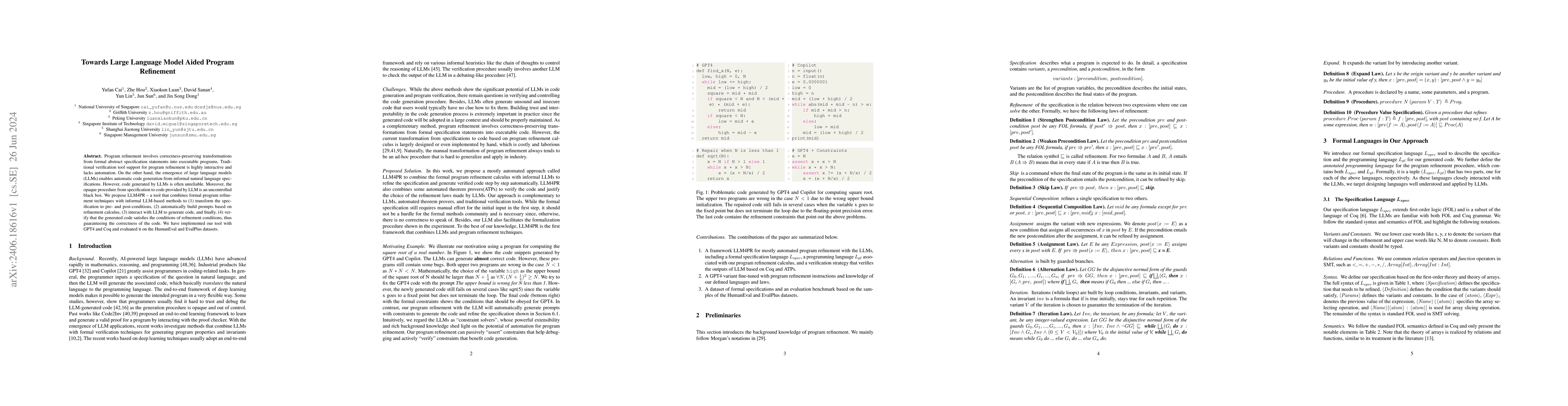 Thumbnail for Towards Large Language Model Aided Program Refinement