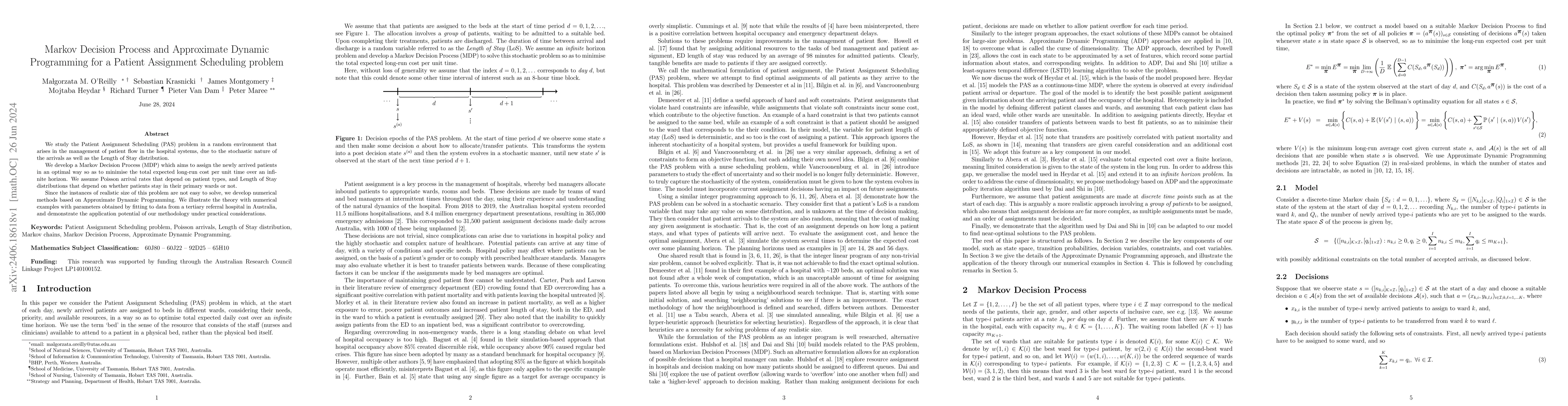 Thumbnail for Markov Decision Process and Approximate Dynamic Programming for a
  Patient Assignment Scheduling problem