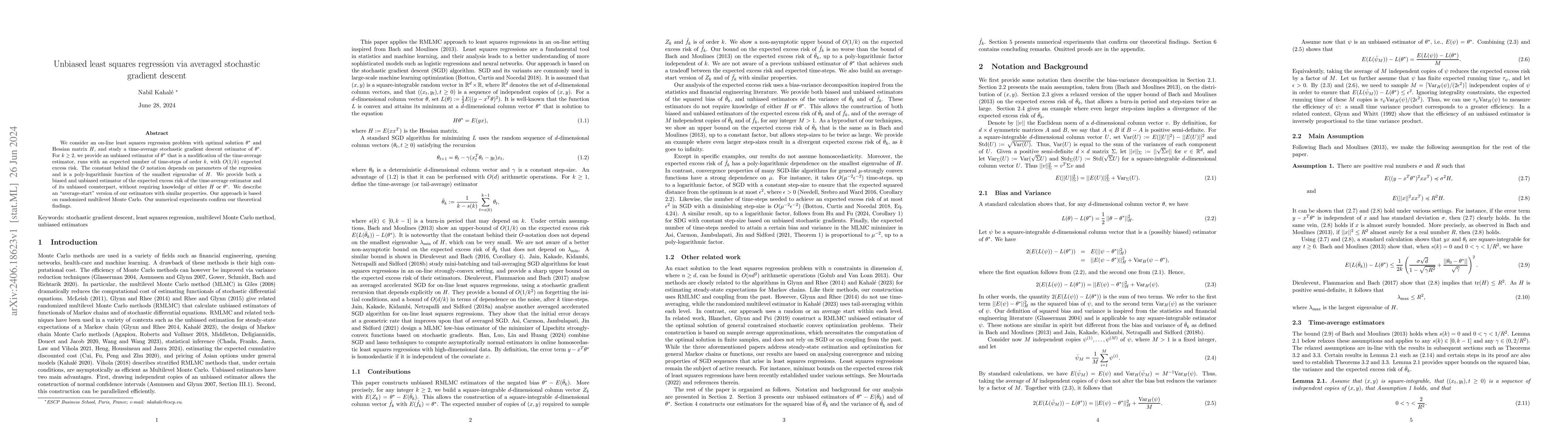 Thumbnail for Unbiased least squares regression via averaged stochastic gradient
  descent