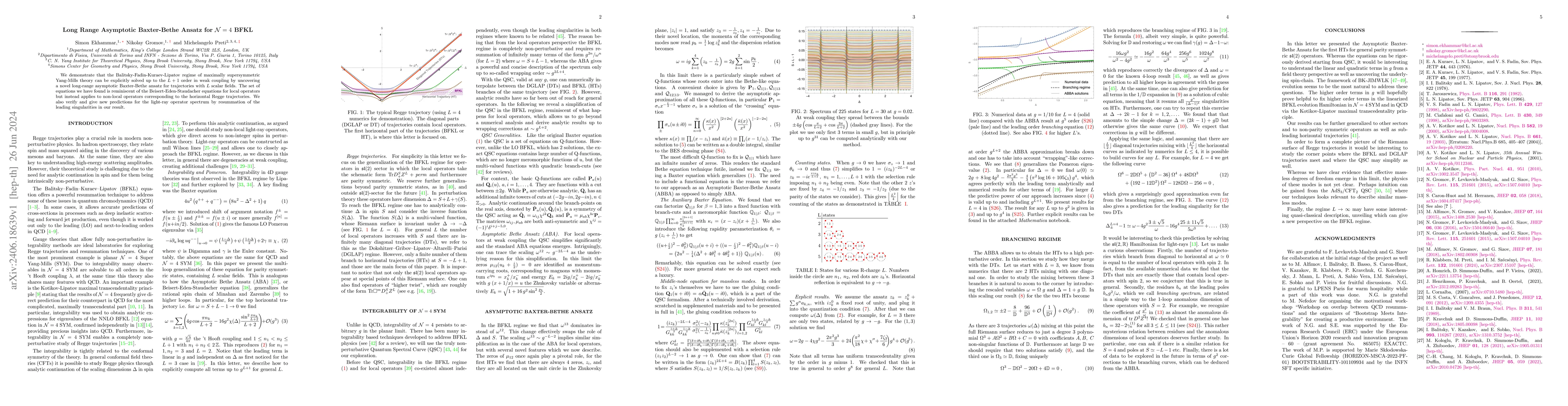Thumbnail for Long Range Asymptotic Baxter-Bethe Ansatz for N=4 BFKL